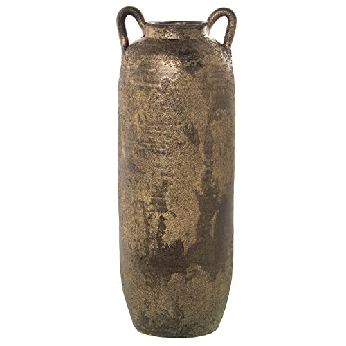 DRW Jarron de Suelo con Asas de Ceramica en Oro Viejo 50x18x18 cm