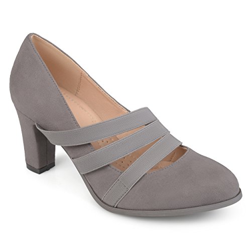 Journee Collection Womens Loren Block-Heeled Pumps With Round-Toe And Triple Stretch Straps, Grey, 9 #TOP6