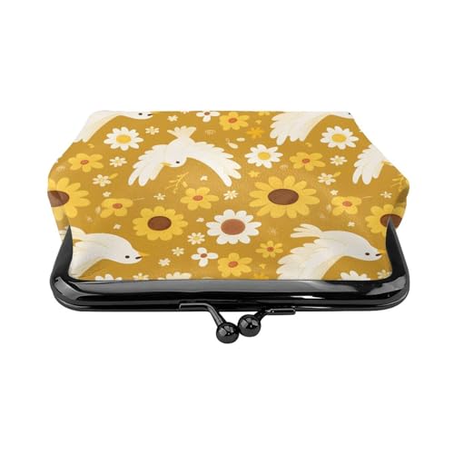 Pu Leather Buckle Coin Purse Peace-Dove-Daisies Girls Kiss-Lock Change Purse Wallets2