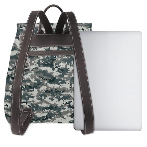 Green Pixel Camo Microfiber PU Leather Backpack Lightweight Daypack Bag for Travel Business Commute Gym3