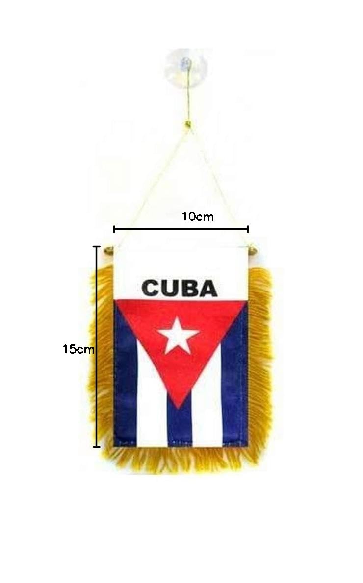 AZ FLAG Fanion Cuba Décoration Voiture Ventouse Franges Dorées Mini Drapeau Cubain 13x10 cm