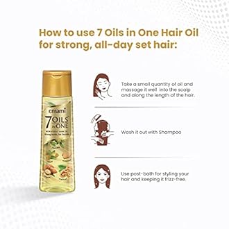 Naturix Emami Hair Oil - 7 in One, Non Sticky and Non Greasy, Free of Sulphates, Parabens and Chemicals with Goodness of Almond, Coconut, Argan and Amla Oil - 200ml