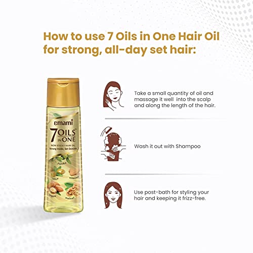 Naturix Emami Hair Oil - 7 in One, Non Sticky and Non Greasy, Free of Sulphates, Parabens and Chemicals with Goodness of Almond, Coconut, Argan and Amla Oil - 200ml