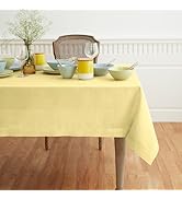 Solino Home Yellow Linen Tablecloth 60 x 108 Inch – 100% Pure European Flax Linen Rectangular Tab...