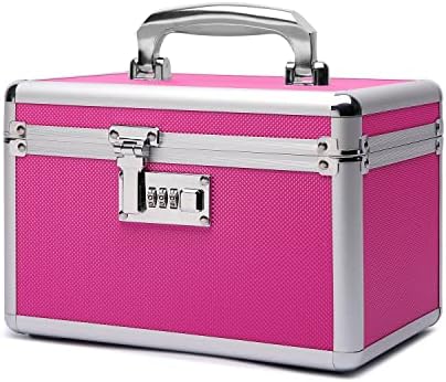 Combination Locking Medication Box with Portable Storage Case, 10.2''x 6.8''x 6.8'', Childproof Medicine Lock Organizer, Lockable Box for Documents & Valuables (Pink/Small)