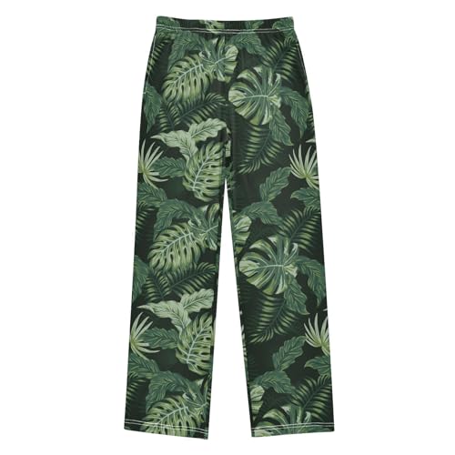 ZZXXB Summer Palm Leaves Boys Long Pants Soft Trousers Elastic Waist Kids Lounge Bottoms with Pockets S-XL