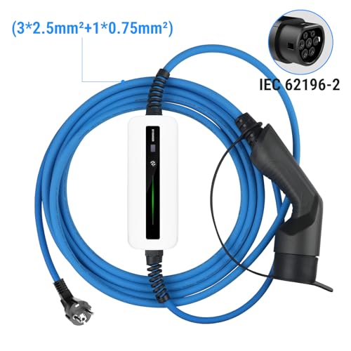 astoneves Typ 2 Ladekabel, Mobile EV Ladegerät Modus 2 10/16A Elektroauto Ladekabel mit Schuko Stecker für IEC 62196-2 Standard Elektrofahrzeug (6m Kabel, 220-240V, Max 3,6kW) (10/16A Display)
