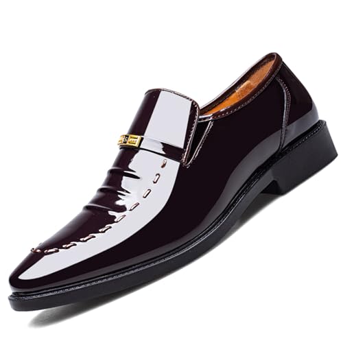 Men's Vintage High Gloss Slip On Dress Shoes Patent Leather Loafers Formal Business Pointed Oxford (Brown, Adult, Men, 13, Numeric, US Footwear Size System, Medium)