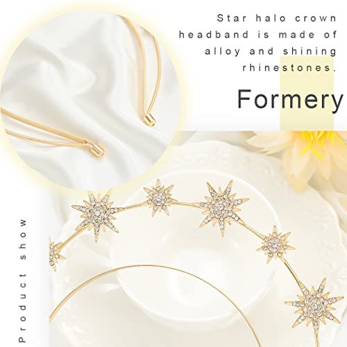 Formery Star Goddess Halo Crown Rhinestone Mary Halo Crown Headbands Cosplay Photo-Shoot Halloween Stars Headpiece Hair Accessories For Women And Girls (Gold) #TOP3