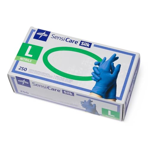 Medline SensiCare Silk Powder-Free Nitrile Exam Gloves, Size Large, Box of 250