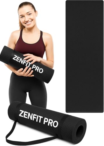 Image of Yoga Mat for Women and Men 4mm with Carry Strap EVA Material Extra Thick Exercise Mat for Workout Yoga Fitness Pilates and Meditation, Anti Tear Anti Slip For Home & Gym Use (Black)