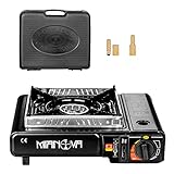 Mianova Campingkocher Outdoor Gaskocher Shisha BBQ Anzünder Grill Notfallkocher Gaskartuschen Gas Kocher Herd Set Schwarz