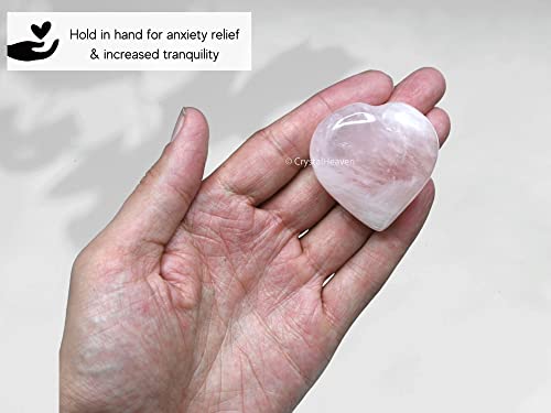 Image of Certified Rose Quartz Crystal Heart Palm Pebbles Stones For Stress Relief