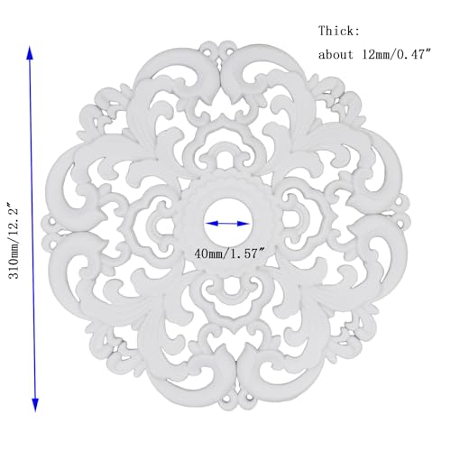 Image of Ceiling Medallion 2Pcs, 12 x 1.57 Inches, White ABS | Whole Circle, Fits 1.57 Inch Canopy, European Vintage Carving, Decor For Chandeliers & Ceiling Fans, Made of Plastic