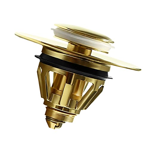 Boseago Pop-Up,Válvula universal para lavabo de acero inoxidable y cobre, tapón para lavabo, filtro de drenaje, con cesta antideslizante, para cocina, desagüe y válvula (33.6 - 37 mm), color dorado Cover