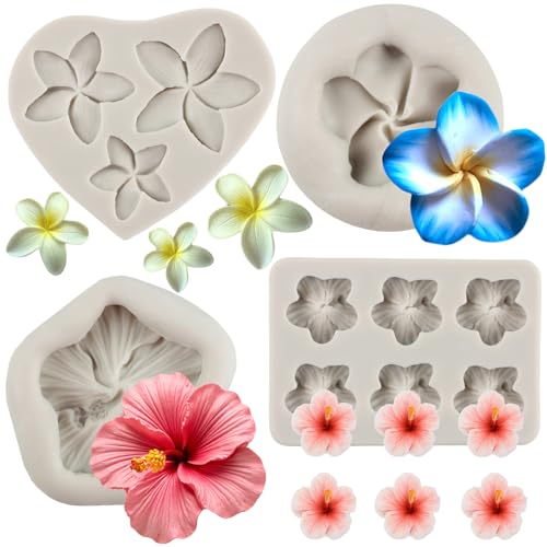 MYPRACS Lot de 4 moules en silicone en forme de fleur de prunier pour décoration de gâteau en forme de fleur d'hibiscus