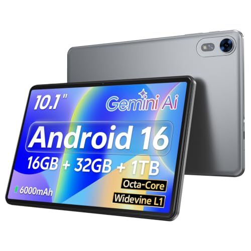 Android 16 Tablet 10 Inch, Octa‑Core, 16GB+32GB, 1TB Expandable, Gray