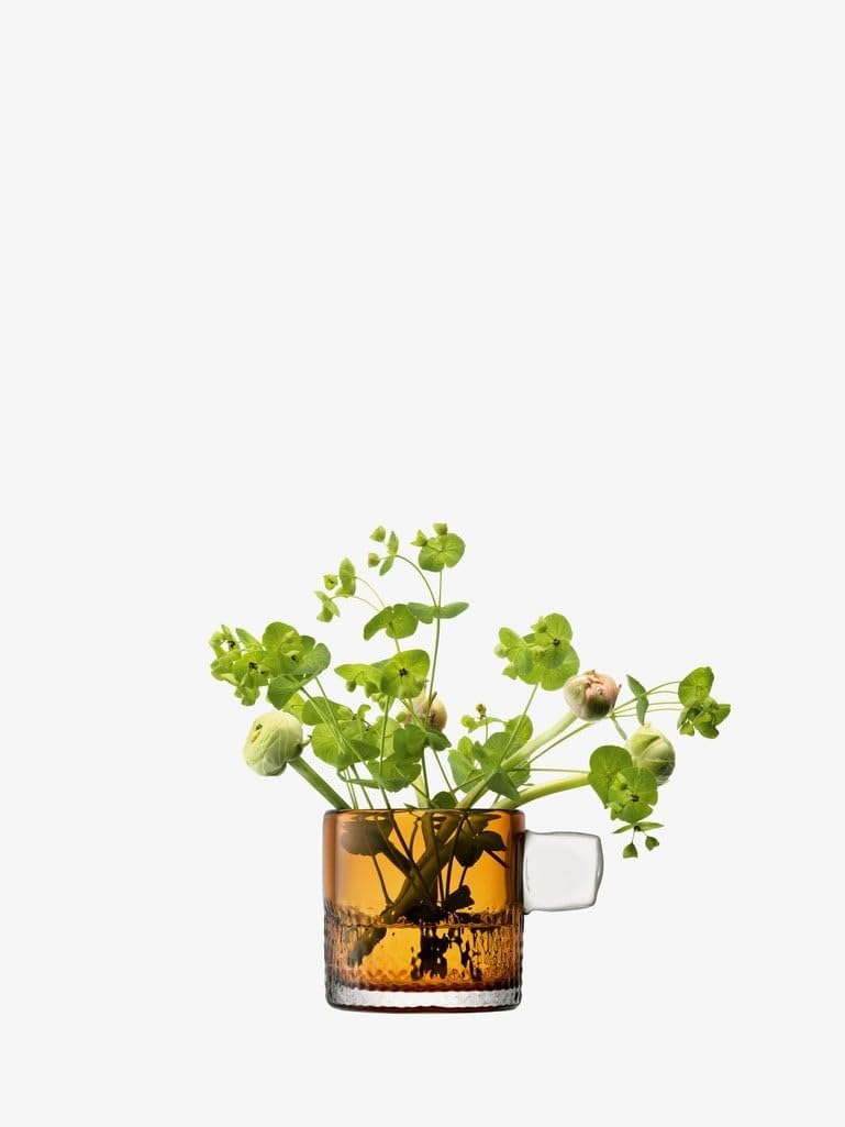 LSA International Handle Amber Tealight Holder 3.5”, Luxury Mouth Blown Glass Table Centerpiece Home Decoration with Candle and Textured Walls