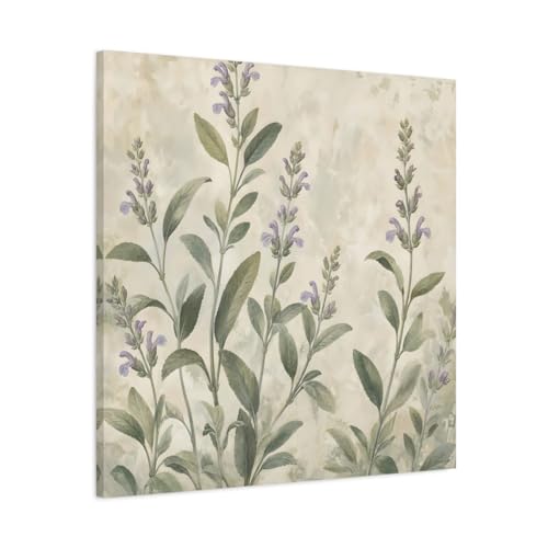 Tableau sauge et fleurs violettes 75x75cm pour décoration salon