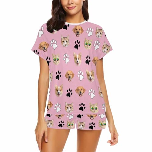 Artsadd Custom Short Pajamas Set with Face Photo for Women Men, Personalized Family Matching Pajamas Set with Pet Dog Face3