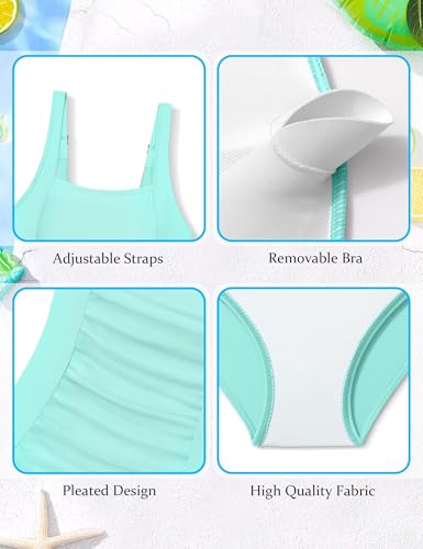 Image of BAVEDER Girls Swimsuit One Piece Swimsuits Solid Ruched Bathing Suit for Girls Full Coverage Modest Padded Swimwear 9-18y