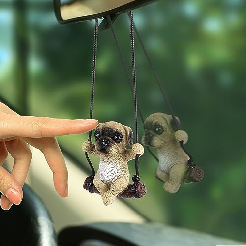 AutoZubehör zum Aufhängen, Auto Anhänger Mops Hund Swinging Auto-Spiegelaufhängung Car Accessories Auto Rückspiegel Nette Innen Dekoration Hänge Ornament Spiegel Charms Zubehör Cute Lustige Geschenke