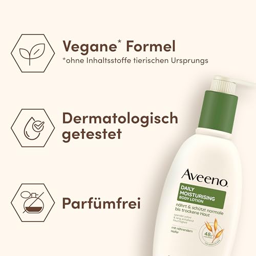 Aveeno Daily Moisturising balsam do ciała – nawilża przez 48 godzin, chroni przed utratą wilgoci, wzmacnia barierę ochronną skóry i pielęgnuje normalną i suchą, wrażliwą skórę, 300 ml