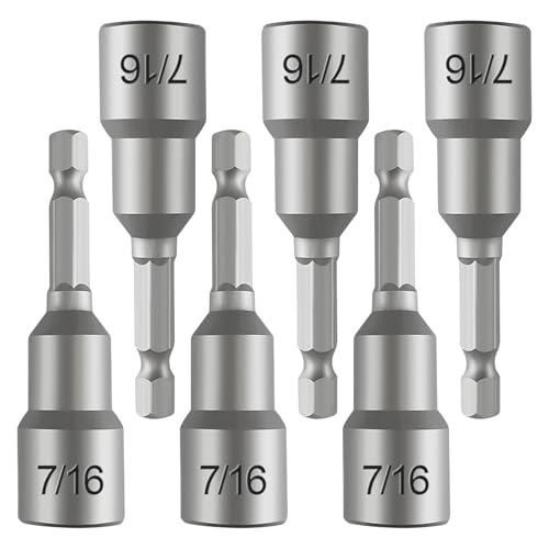 6-Pc 7/16" Magnetic Nut Driver Bits – 65mm (2.5") Impact Ready Bits, Cr-V Steel, 1/4" Hex Shank for Impact Drivers & Drills – Heavy Duty Magnetic Nut Setters for Sockets, Fasteners & DIY Projects