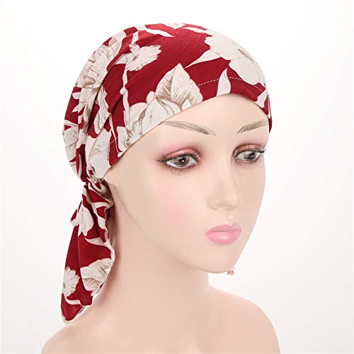 Image of beauty YFJH Women Stretch Cotton Print Sleep Turban Hat Headwear Scarf Chemo Beanie Cap for Cancer Hair Loss