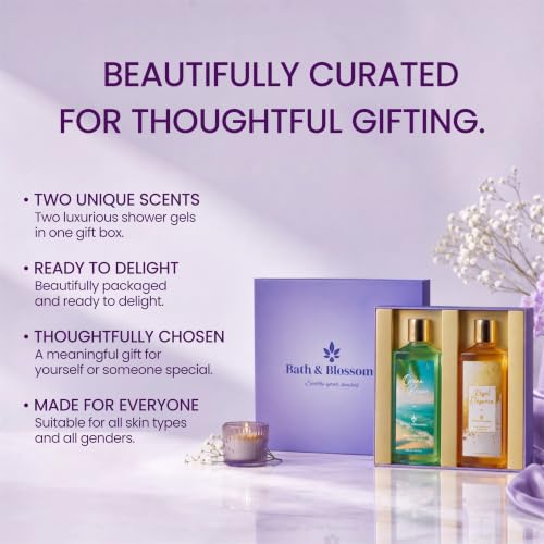 Image of Bath & Blossoms Ocean Breeze & Regal Elegance | Duo Shower Gel Collection | Fresh Aquatic meets Sweet Amber | 2 x 260 ml | Aloe Vera & Vitamin E | Vegan & Paraben Free | Premium Body Care | Luxury Gifting
