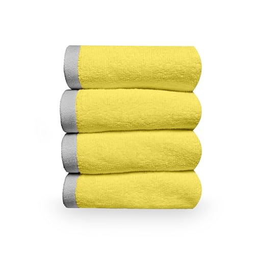 Image of Divine Casa 500 GSM Cotton Face Towel Set of 4 | 30 x 30 CM Yellow Ultra Soft Absorbent Cotton Face Towels | Quick Dry Washcloths