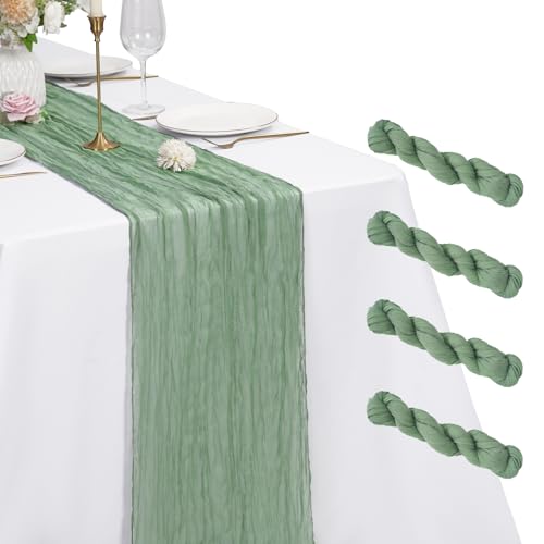 Lot de 4 Chemins de Table en Étamine, Chemin de Table Bohème en Gaze de 55 x 300 cm, Tissu Rustique en Gaze pour Mariages Festivals Remises de Diplôme...