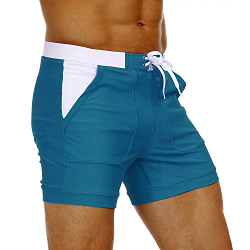 Magnivit Men's Sport Briefs Swim Long Trunks Boy Swim Shorts With Mesh Lining Peacock Blue #TOP2