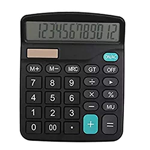 UMEI 12-Digit Solar Battery Basic Calculator, Solar Battery Dual Power Office Calculator, with Large LCD Display and Large Buttons (Excluding Batteries (Black)