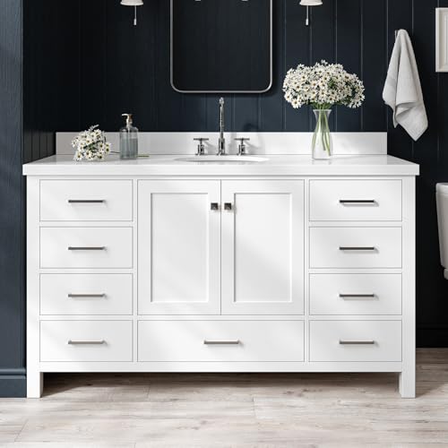 ARIEL Cambridge 60-inch Bathroom Vanity with Sink,Solid Wood, 1.5-inch Pure