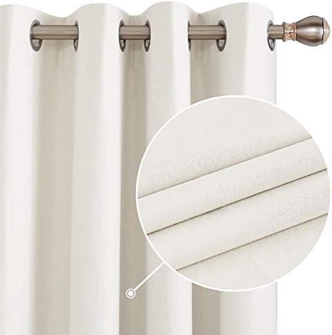 Deconovo 100% Blackout Curtains 63 Inch Length Set of 2, Linen Textured Thermal Curtains, Bedroom Grommet Window Curtains, Waterproof Curtains for Bathroom(Cream, 52W x 63L Inch, 2 Panels)