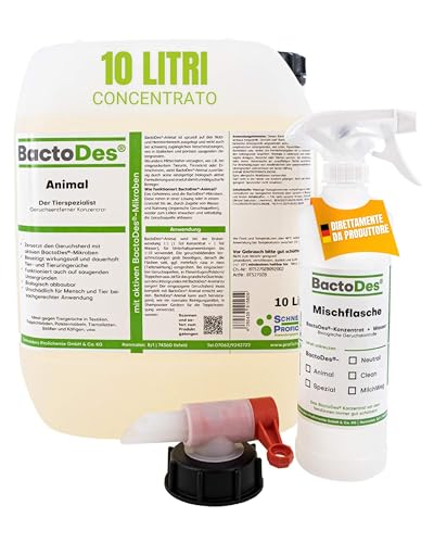 Bactodes - Neutralizzatore Di Odori Per Animali Domestici 10L Concentrato Con Boccetta Spray - Detergente Enzimatico Bio-Microbico Per Urina Di Gatti 