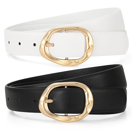 Image of TRIWORKS 2 Pack Leather Belts for Women Fashion Waist Belt with Liquid Shapes Women Belt for Jeans Pants Dresses