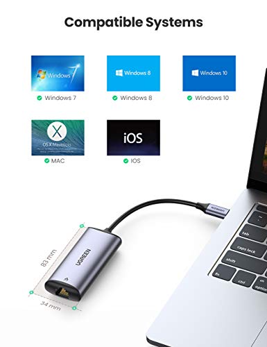Adaptador Ethernet USB C para 2,5 G Tipo C para rede de 2,5 Gigabit Thunderbolt 3 RJ45 LAN 2,5 Gbps