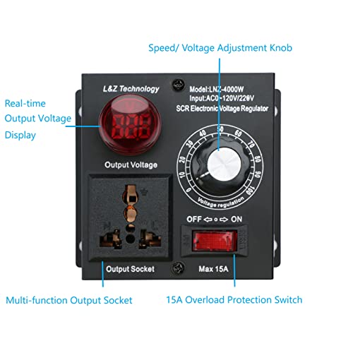 Variable Speed Controller Scr Voltage Controller Fit For Router Fan Electric Motor Rheostat Ac 120V 220V/ 15A/ 4000W Max #TOP2