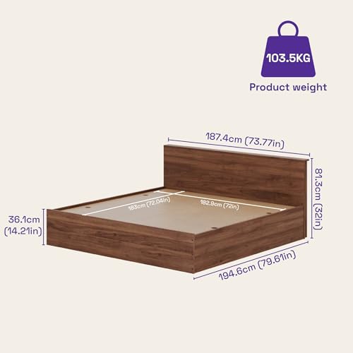 Image of Wakefit Bed | 1 Yr Warranty | King Size Bed, Comes with Storage Box, Noise-Free, Density: 680-750 kg /m, Termite & Borer Resistant, Fits Mattresses Up to 8 Inches (Taurus 72 x 72 - Columbia Walnut)