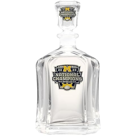 Heritage Pewter Michigan Wolverines 2023 CFP National Champions Capitol Decanter | 24 OZ Whiskey Decanter for Liquor with Airtight Stopper | Expertly Crafted Pewter Glass Cover