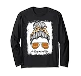 Bleached Leopard Print Messy Bun Sunglasses Football Stepmom Long Sleeve T-Shirt