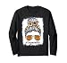 Bleached Leopard Print Messy Bun Sunglasses Football Stepmom Long Sleeve T-Shirt