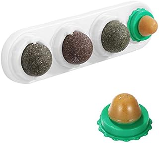 POPETPOP Catnip Balls for Cats- Rotatable Catnip Ball Cat Candy 5 in 1 Self-Adhesive Edible Catnip Toys, Catnip Wall Lick Treats Toys for Cats Kitten Kitty