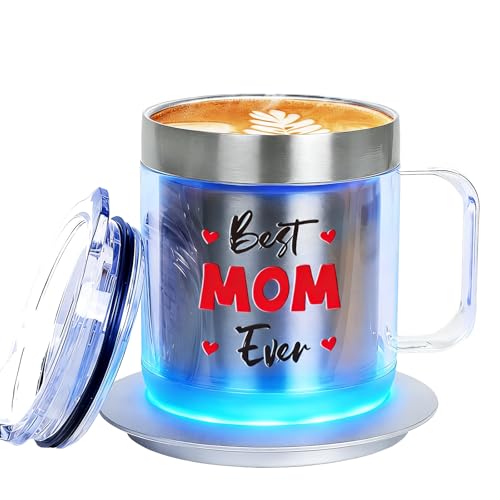 AURAGIFTBS Taza de café autocalentable de 12 onzas, taza térmica con luz azul, taza de café eléctrica de doble pared, regalo (mamá)
