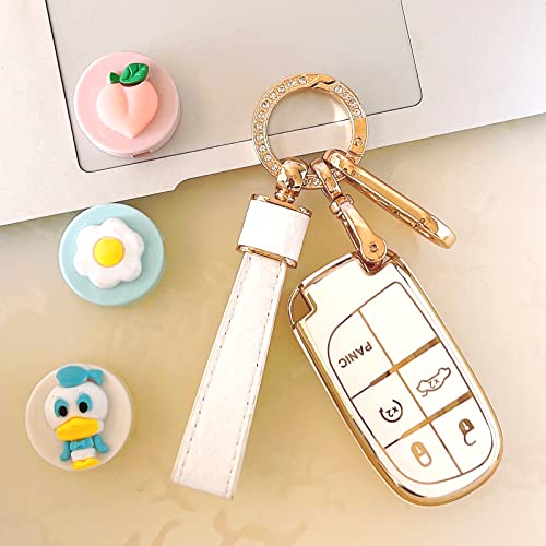 Key Fob Cover.two Different Materials Keychain Accessories，5 Colors Tpu Key Cover . For Jeep 2/3/4/5 Buttons Smart Key (White-A) #TOP5