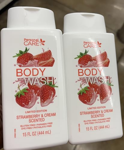 Body Wash Personal Care, Coconut Vanilla, Gluten Free, Paraben Free,Dye Free 2 packs 30 FL Oz (Strawberry & Cream)