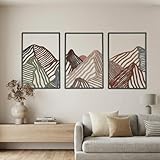 Peryiter 3 Pcs Metal Wall Art Decor Landscape Mountain Wall Hanging Decor for Living Room Abstract Minimalist Modern Mountain Line Pictures Bathroom Office Home Gifts Indoor(Colorful)