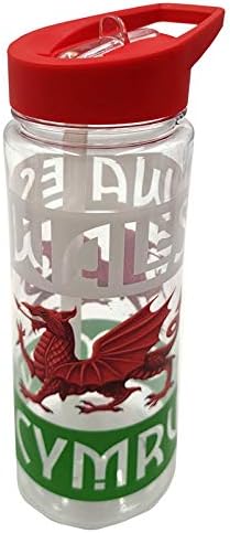 Puckator Wales Cymru Welsh Dragon Reusable BPA Free PVC Water Drinks Bottle, Flip Straw, 550ml, Multi
